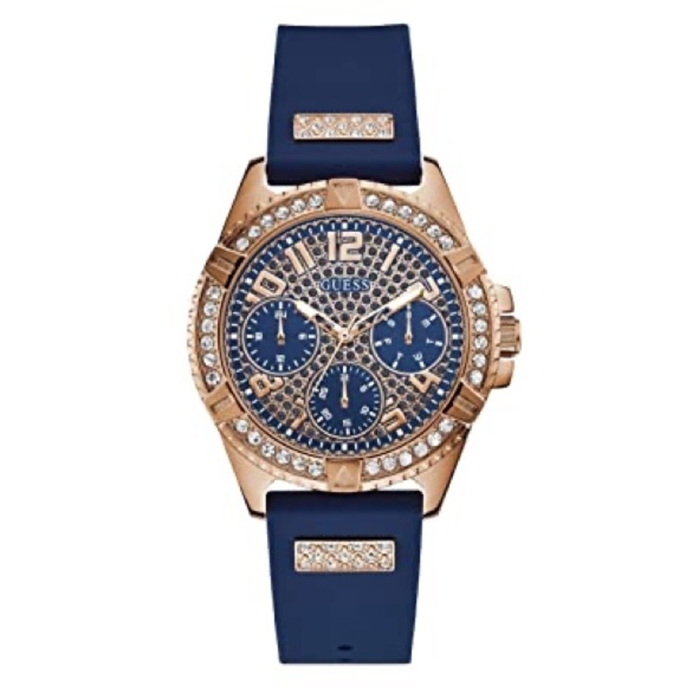 NEW GUESS Rose Gold-Tone Blue Women's Watch